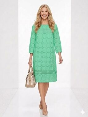 LONDON TIMES Mint Green Eyelet Long Sleeve Dress